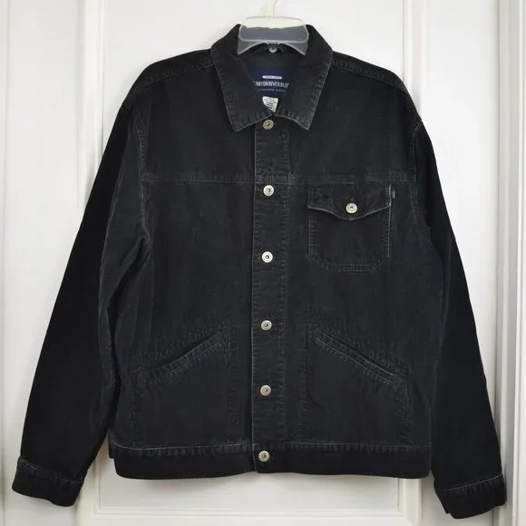 Canyon River Blues Corduroy Jacket Men Large Button Up Black Casual Cozy Outdoor - Picture 1 of 12